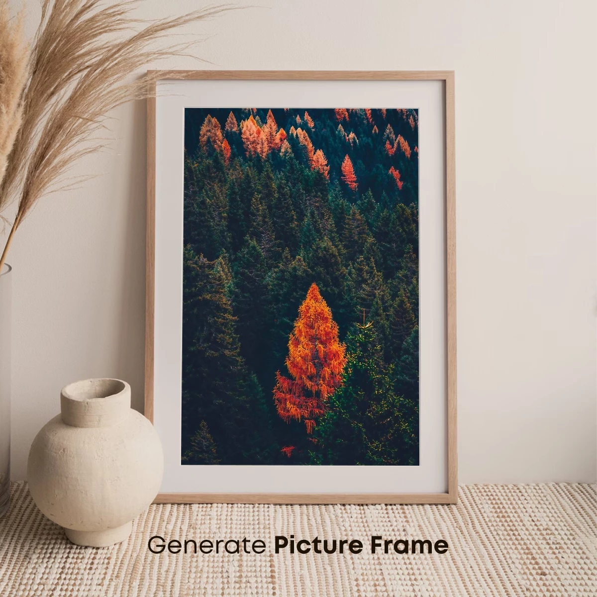 Autumn Blaze: Solitary Tree Amidst Evergreens - Image 7