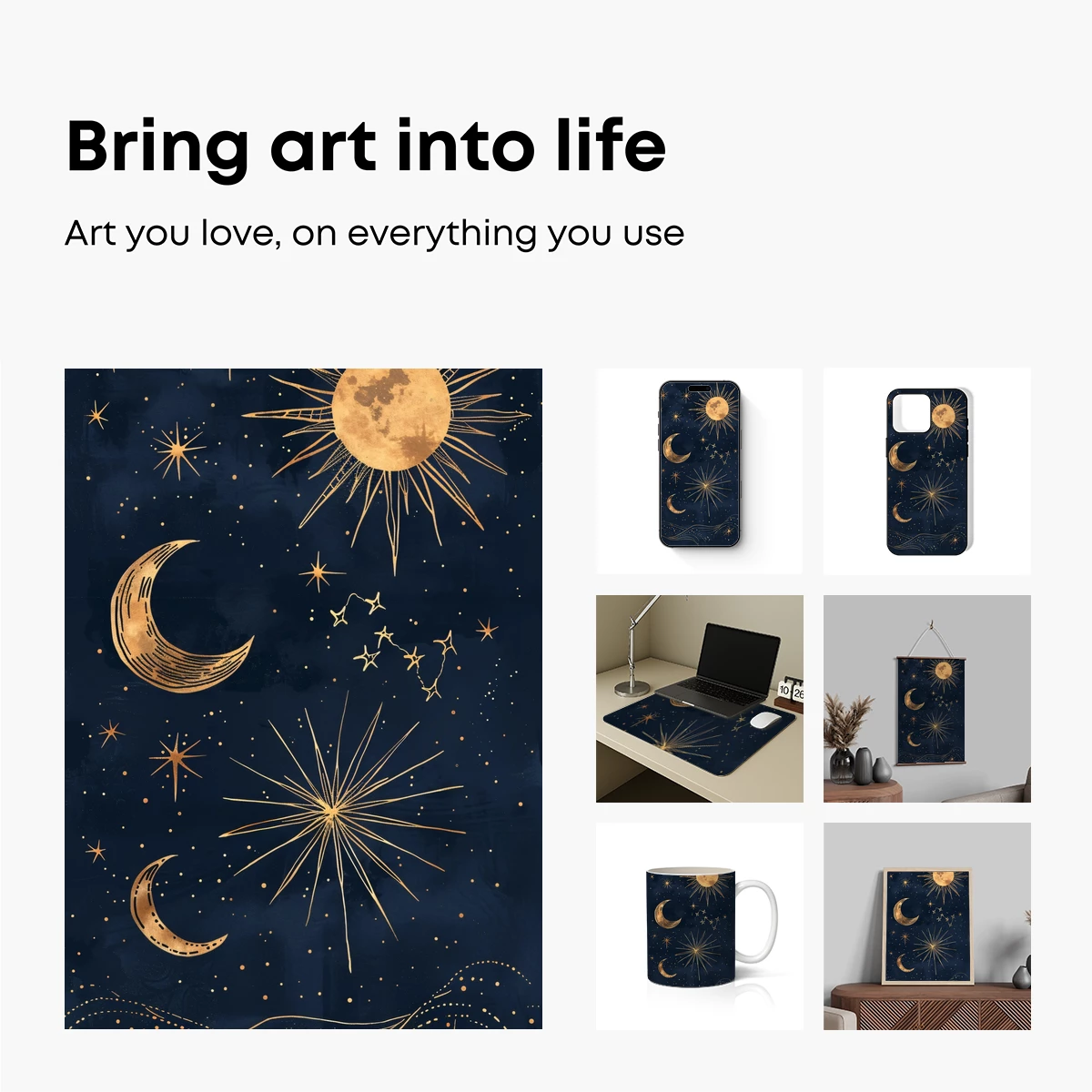 Golden Celestial Symphony: Moon, Sun, and Stars - Image 2