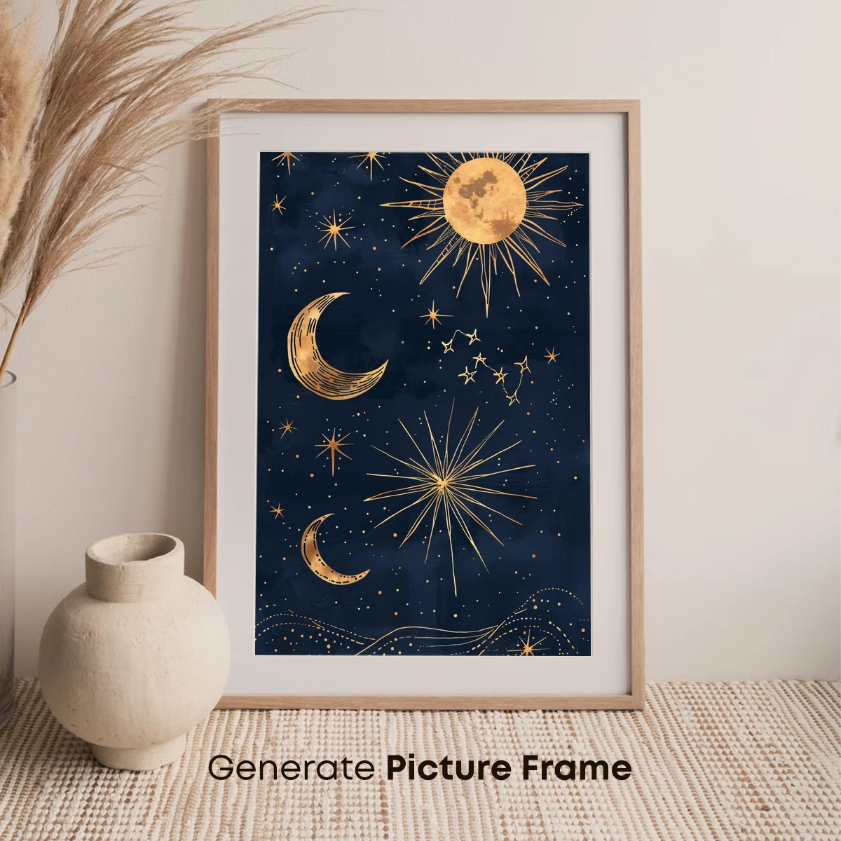 Golden Celestial Symphony: Moon, Sun, and Stars - Image 7