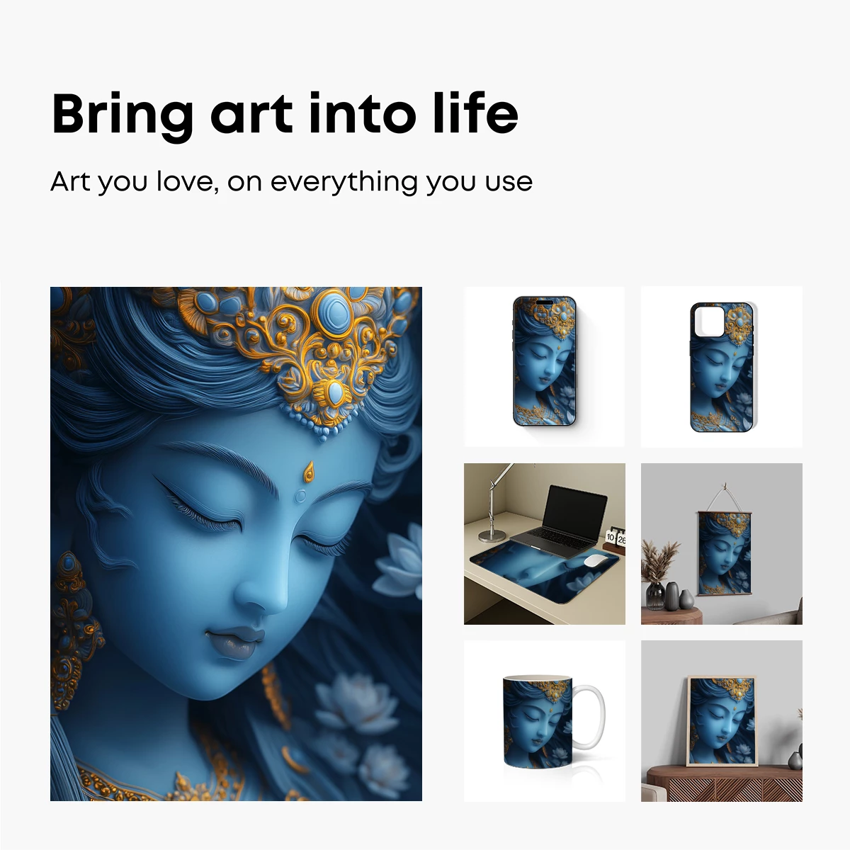 Ethereal Blue Goddess: Divine Serenity in Gold Accents - Image 2