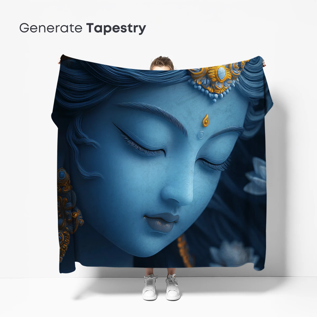 Ethereal Blue Goddess: Divine Serenity in Gold Accents - Image 5