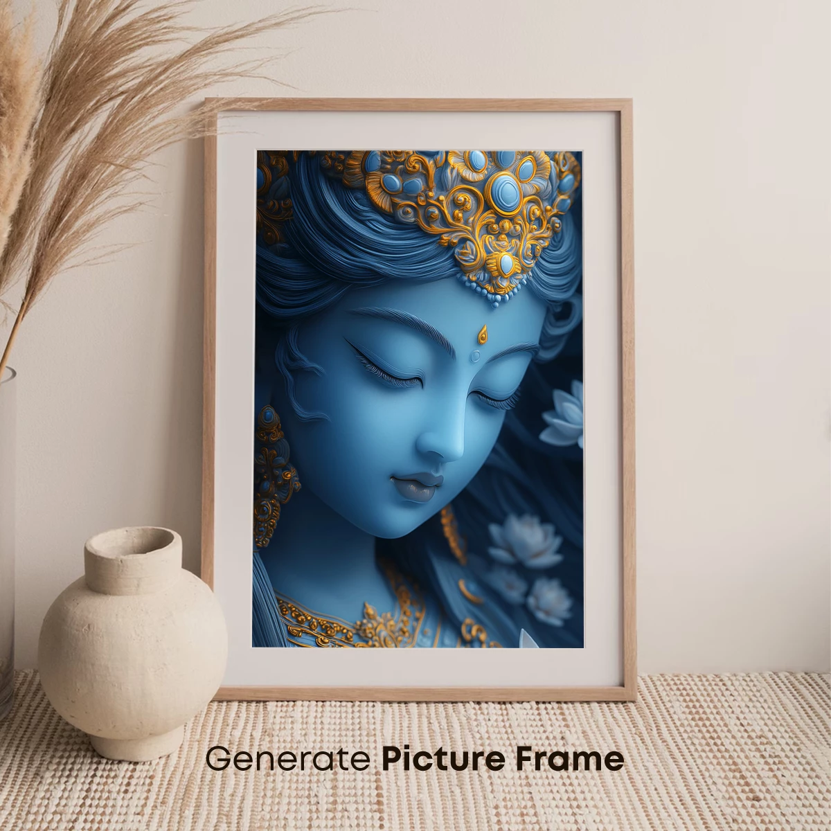 Ethereal Blue Goddess: Divine Serenity in Gold Accents - Image 7