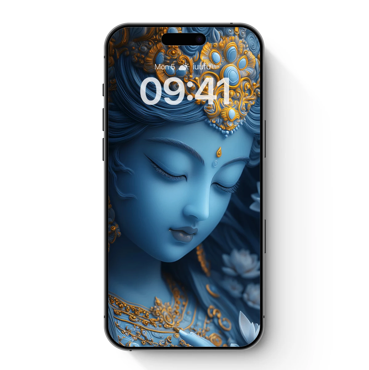 Ethereal Blue Goddess: Divine Serenity in Gold Accents