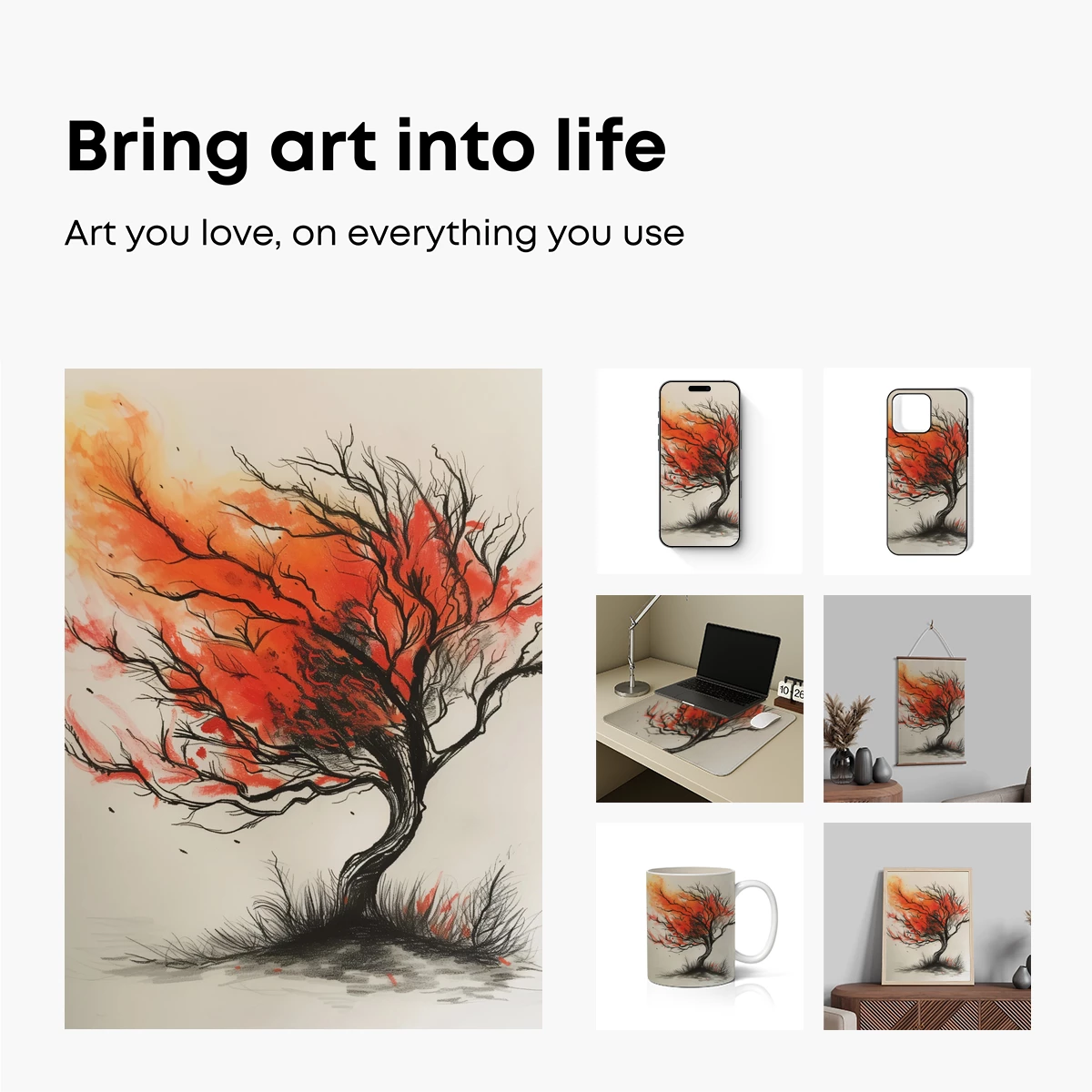 Fiery Wind-Whipped Tree: Abstract Nature Art - Image 2