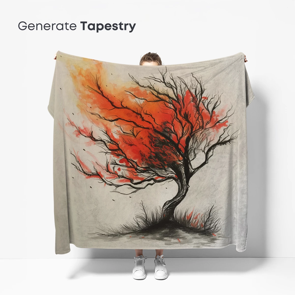 Fiery Wind-Whipped Tree: Abstract Nature Art - Image 5