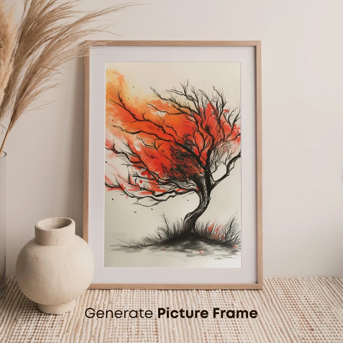 Fiery Wind-Whipped Tree: Abstract Nature Art - Image 7