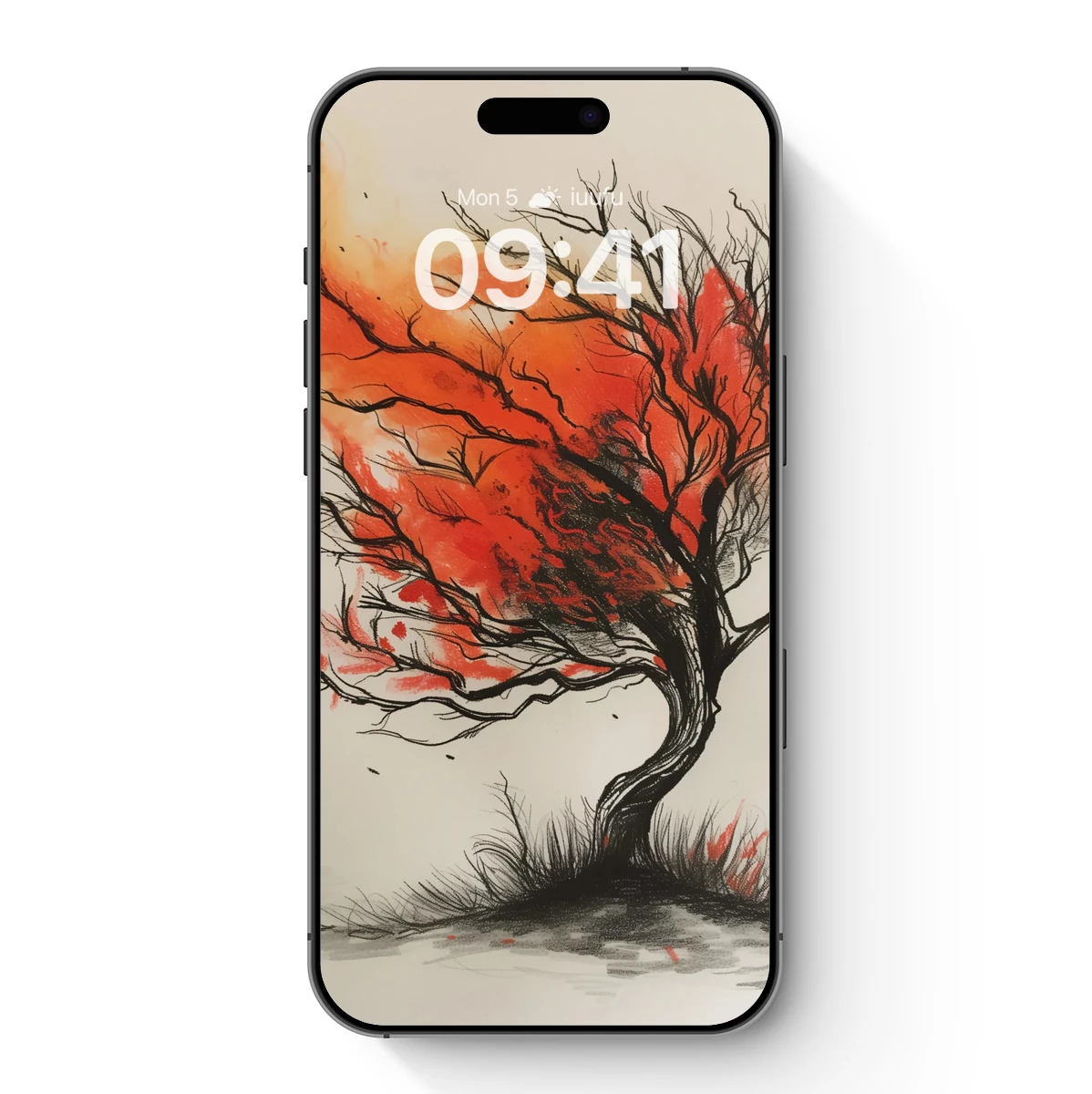 Fiery Wind-Whipped Tree: Abstract Nature Art