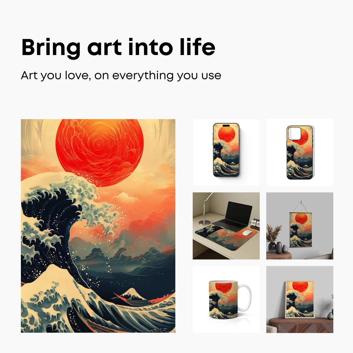 Hokusai's Wave at Sunset: Modern Elegance - Image 2