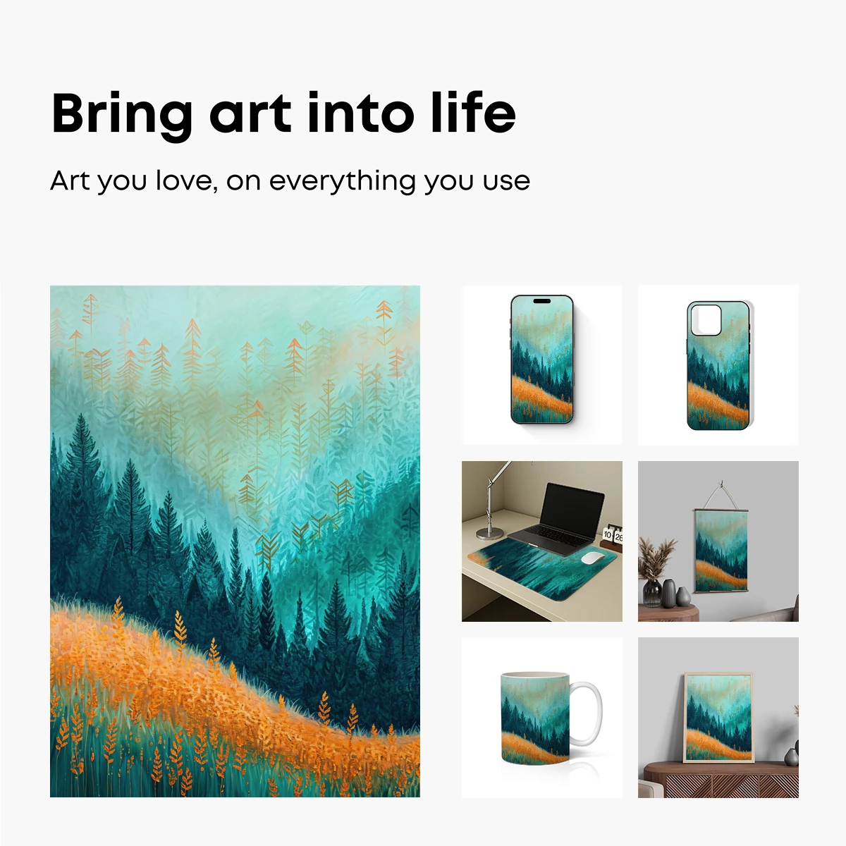 Enchanted Forest Dawn: Teal and Gold Serenity - Image 2