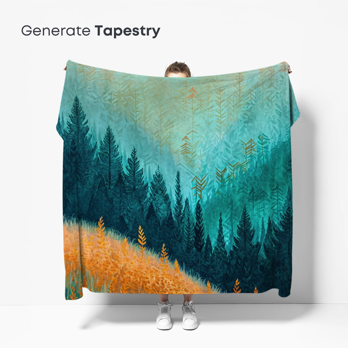 Enchanted Forest Dawn: Teal and Gold Serenity - Image 5