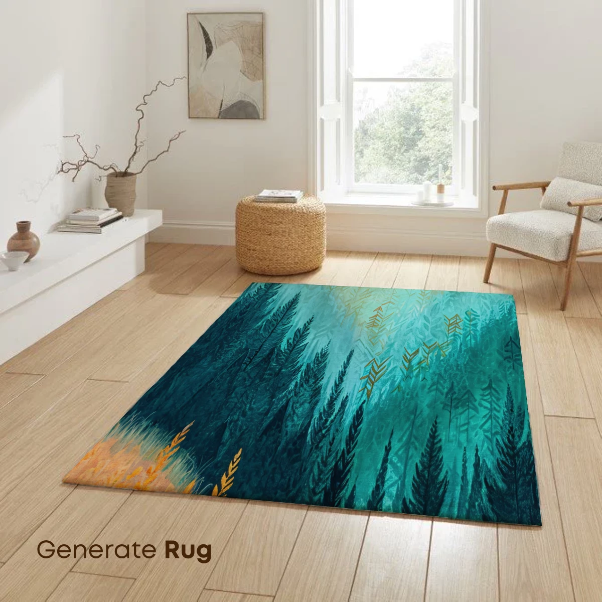 Enchanted Forest Dawn: Teal and Gold Serenity - Image 6