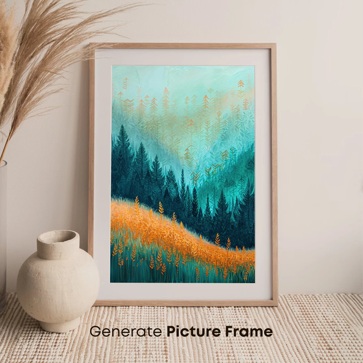 Enchanted Forest Dawn: Teal and Gold Serenity - Image 7