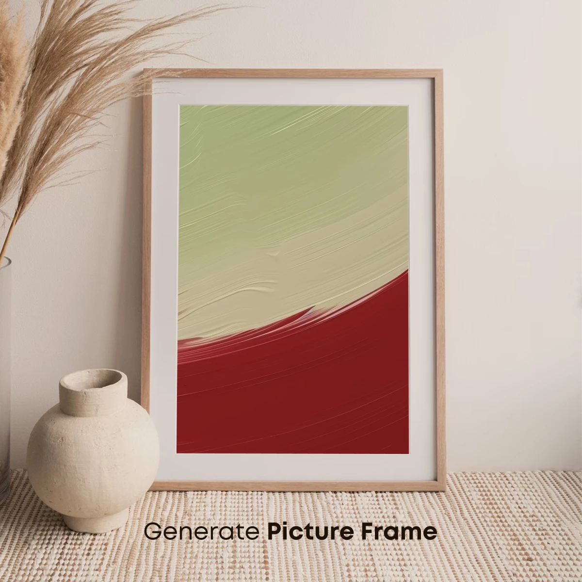 Abstract Brushstroke Symphony: Green, Cream, and Red - Image 7