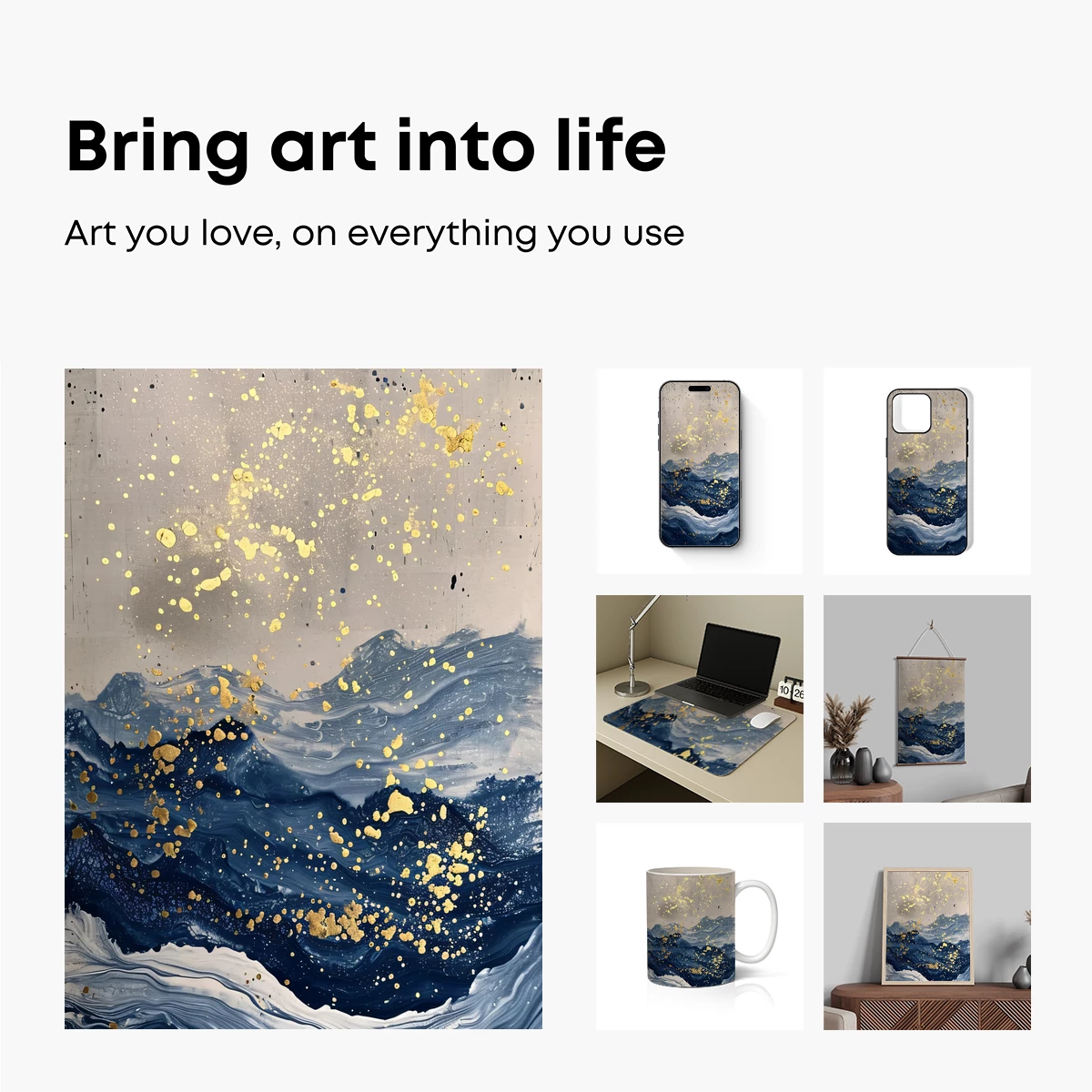 Golden Rain Over Abstract Waves - Image 2