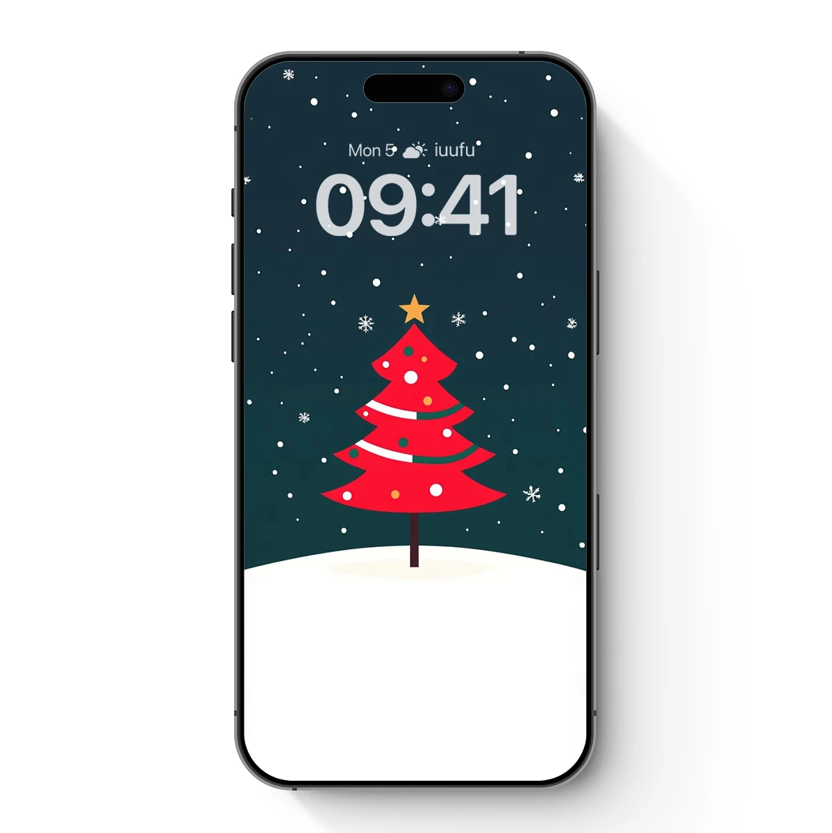 Festive Red Tree Under Snowy Night Sky