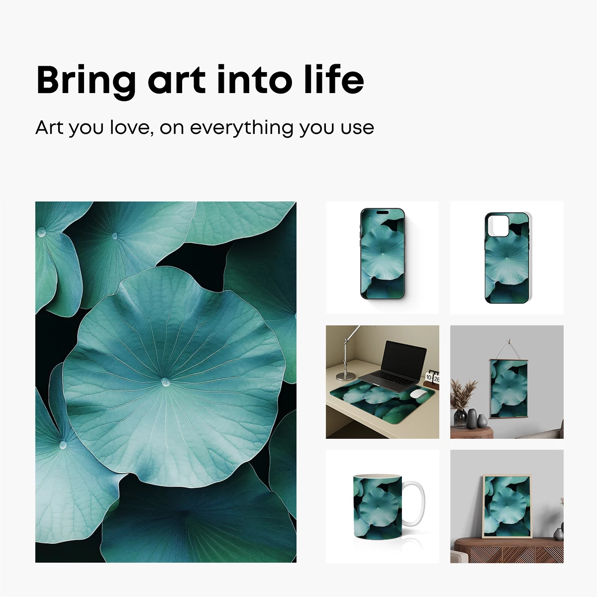 Ethereal Lotus Leaves: A Symphony in Teal - Image 2