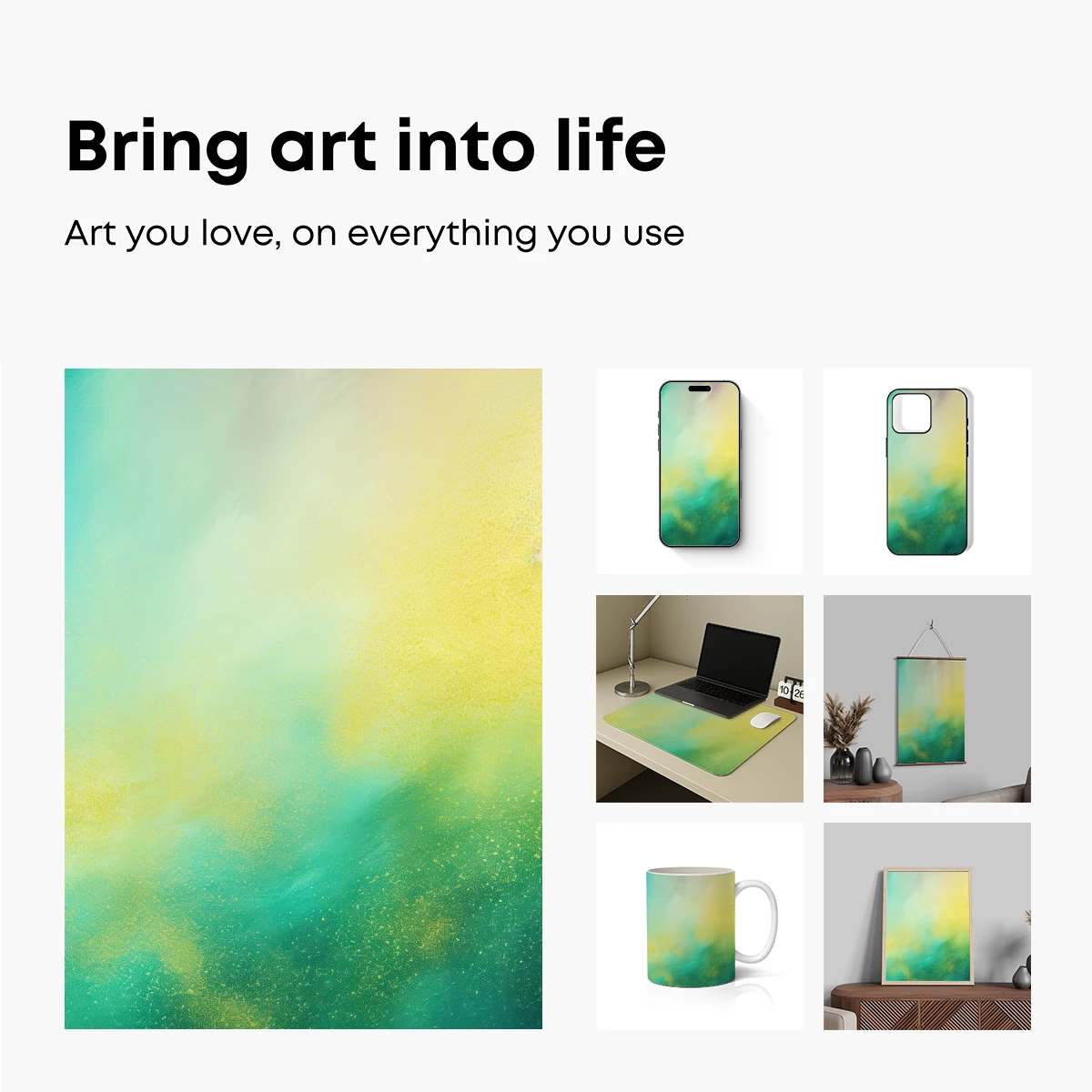 Aqua and Gold Mist: Ethereal Abstract Fusion - Image 2