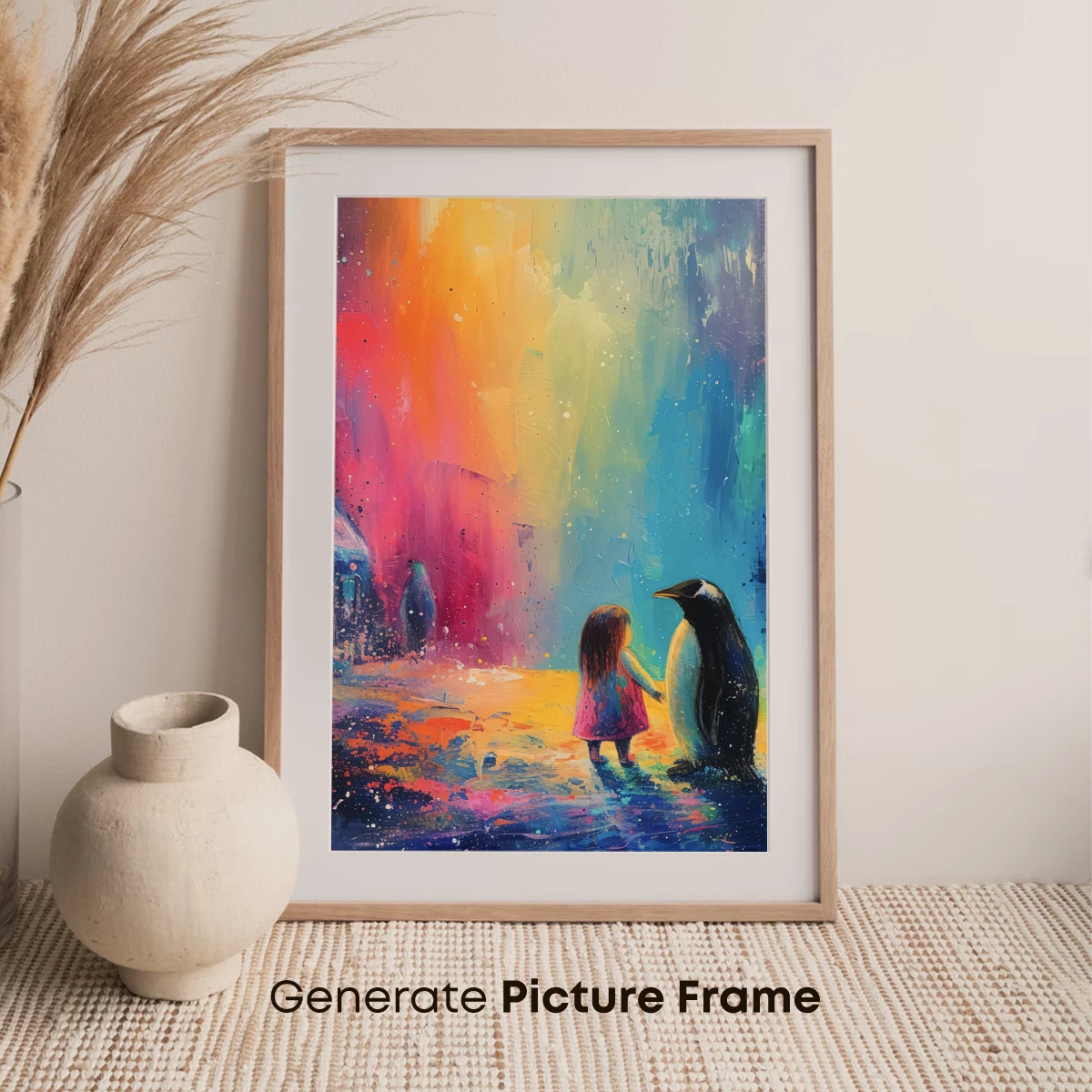 Child and Penguin in a Rainbow Aurora - Image 7