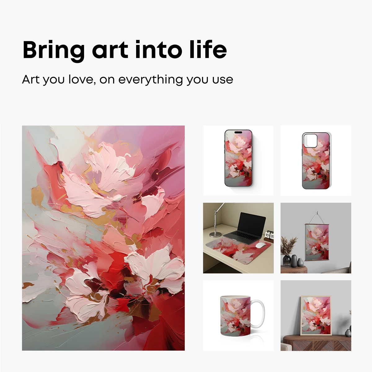 Abstract Floral Symphony in Pink and Gold - Image 2