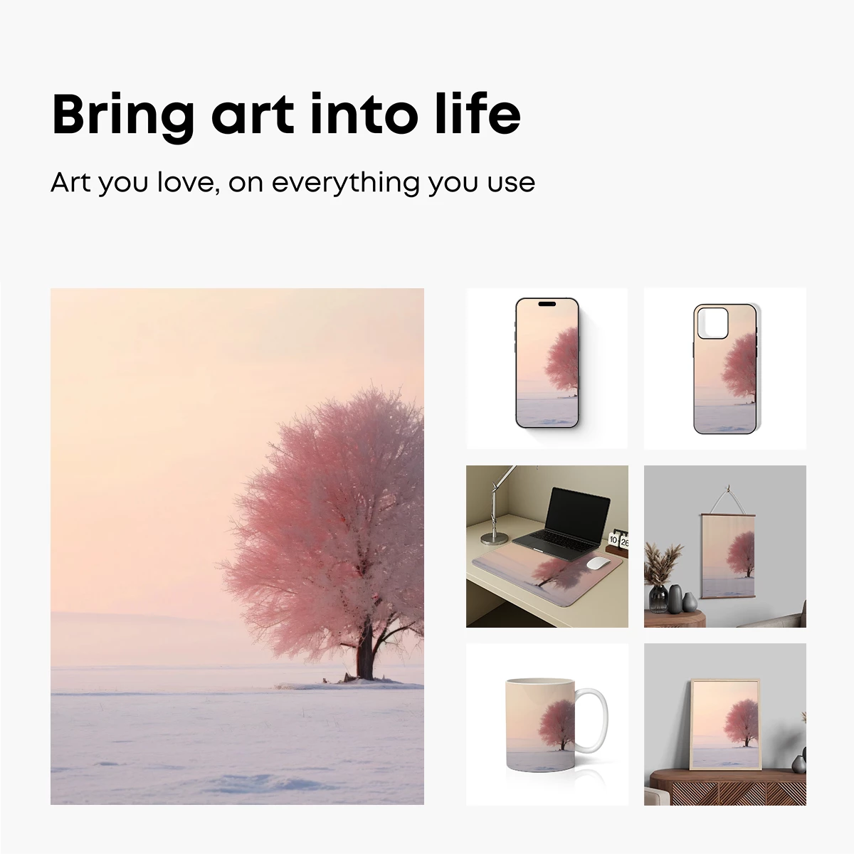 Frost-Kissed Solitude: A Winter Tree in Pink Haze - Image 2