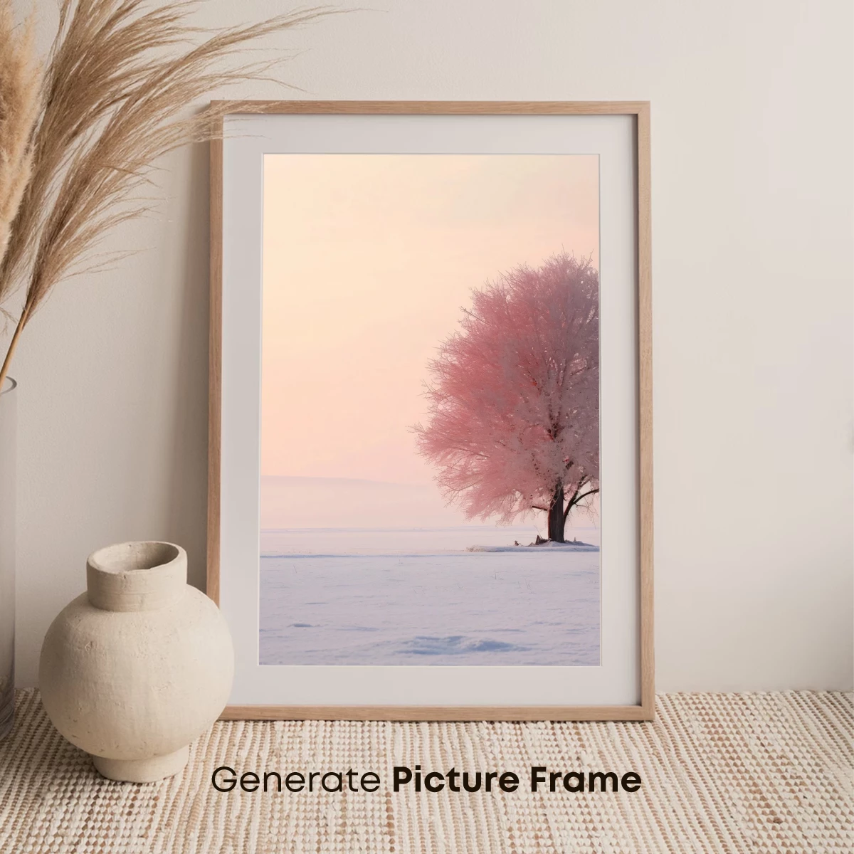 Frost-Kissed Solitude: A Winter Tree in Pink Haze - Image 7