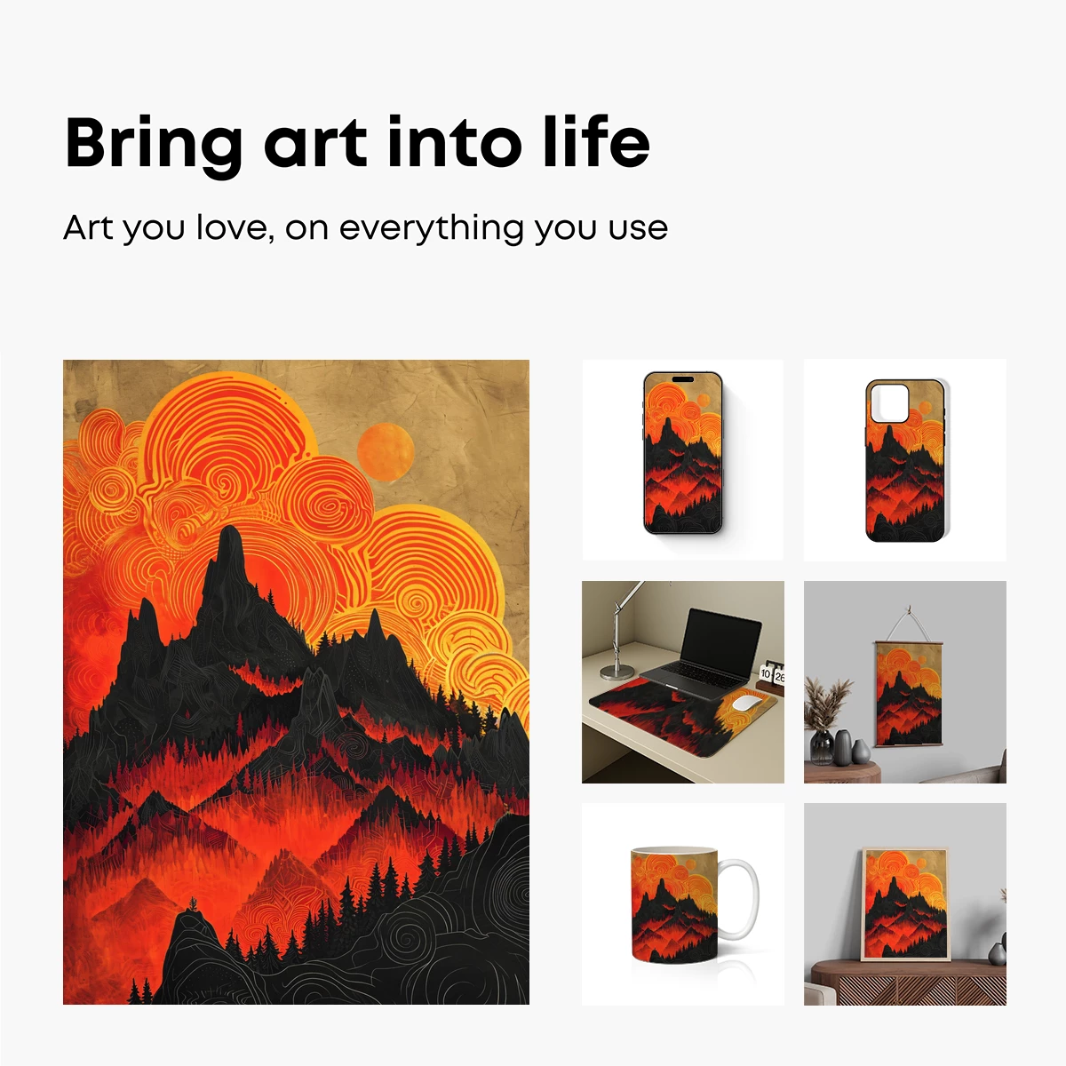 Fiery Mountain Odyssey: Swirling Sunsets and Shadowed Peaks - Image 2