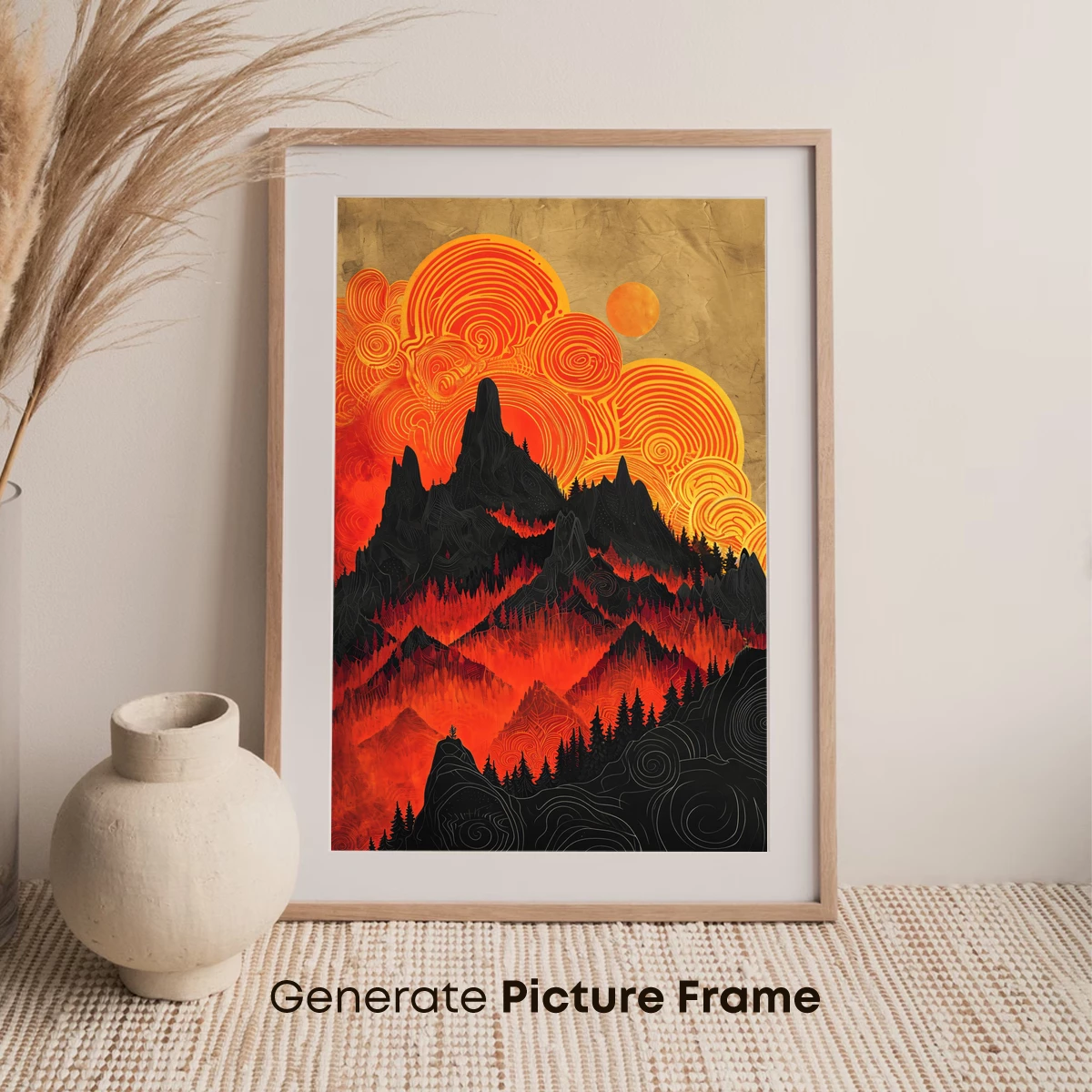 Fiery Mountain Odyssey: Swirling Sunsets and Shadowed Peaks - Image 7