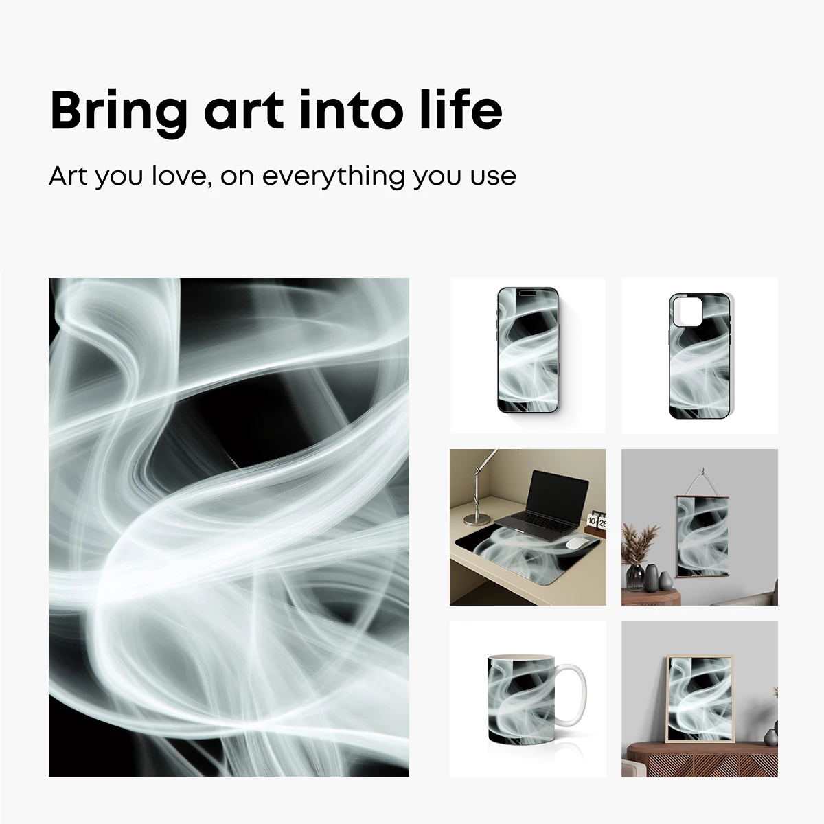 Ethereal Smoke Dance: Abstract Flow in Monochrome - Image 2