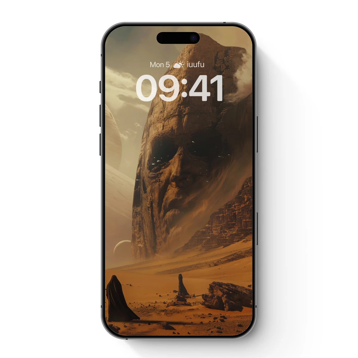 Desert Sentinel: Colossal Face in Sandstorm