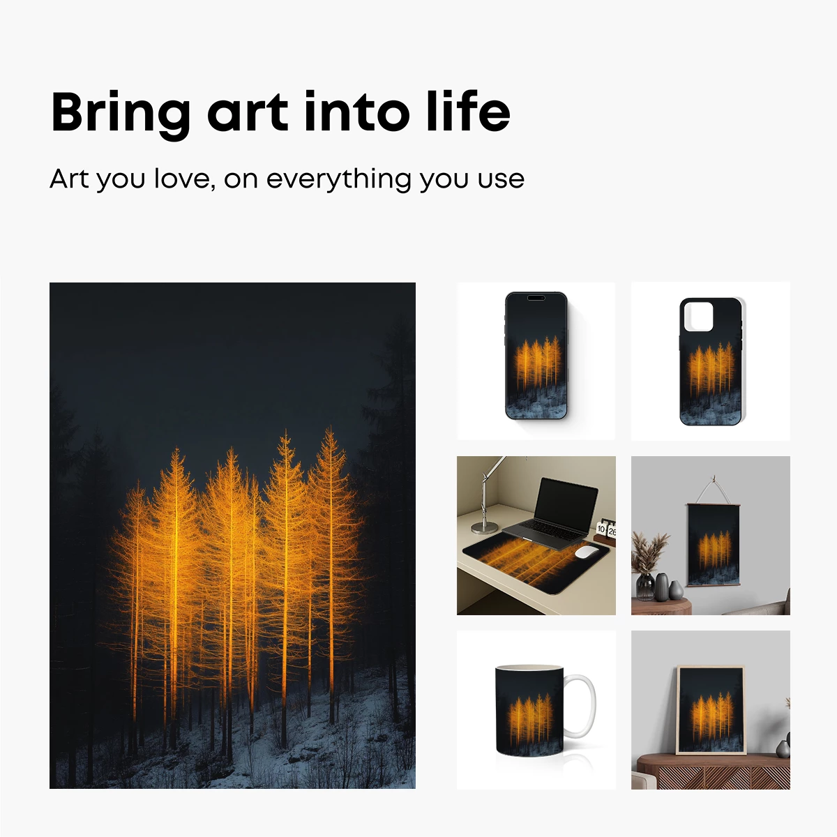 Golden Trees in Midnight Forest