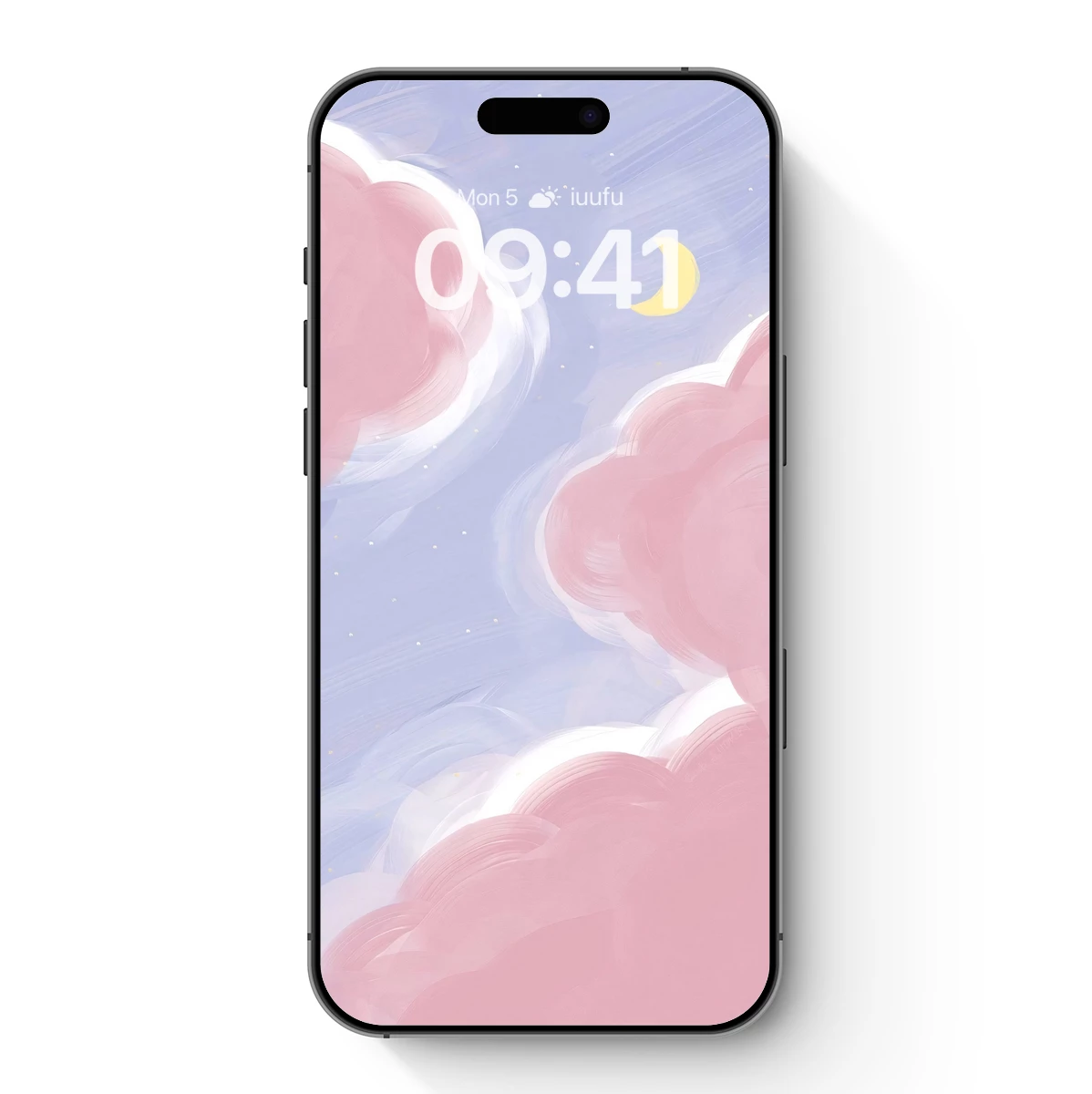 Dreamy Pink Clouds and Crescent Moon