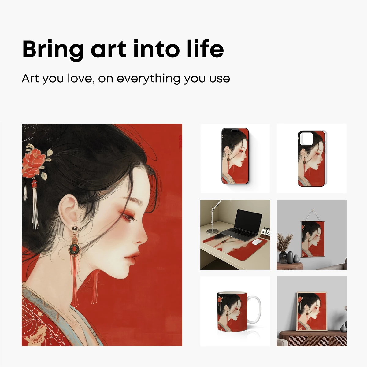 Elegant Hanfu Profile: Red Tassels and Floral Adornment - Image 2