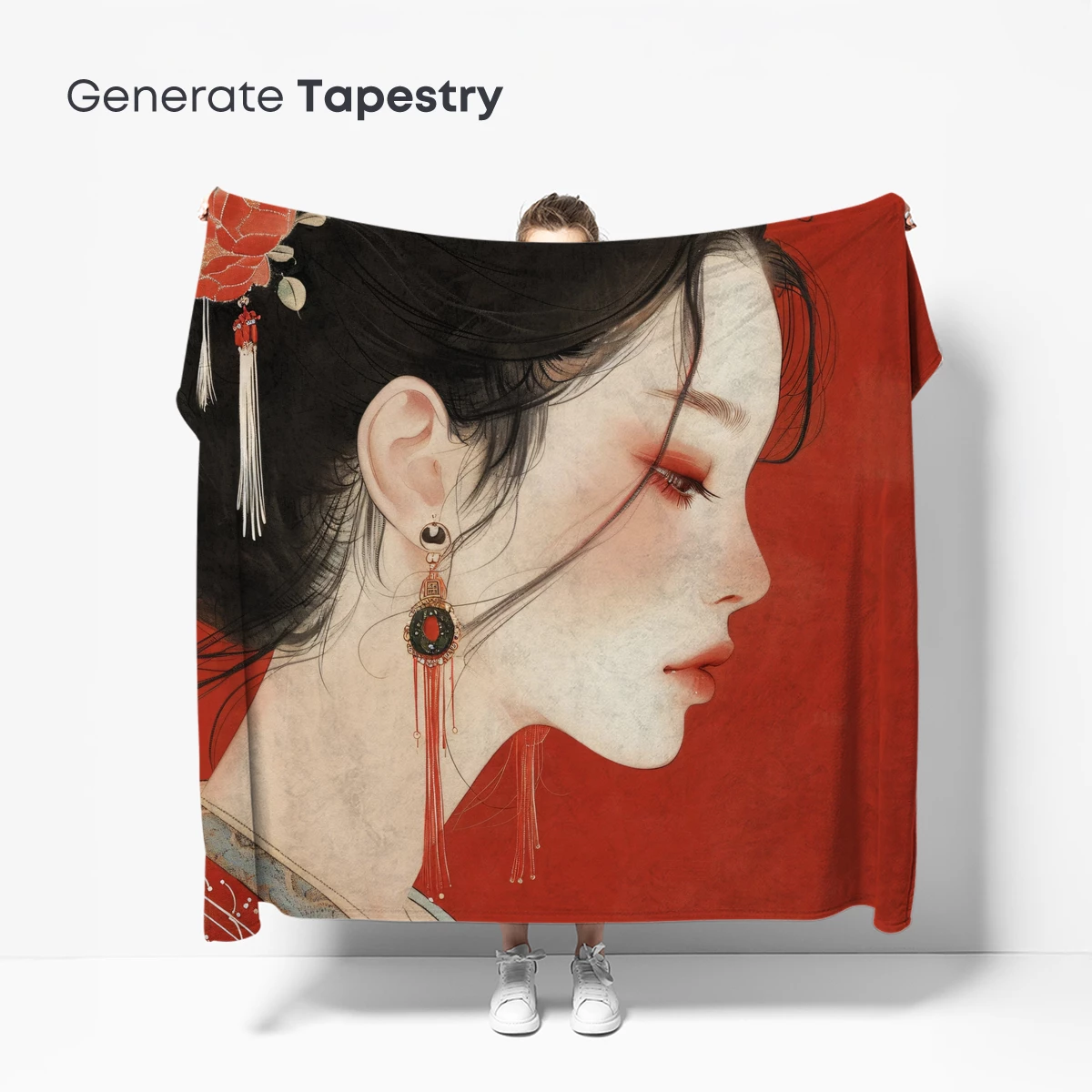 Elegant Hanfu Profile: Red Tassels and Floral Adornment - Image 5