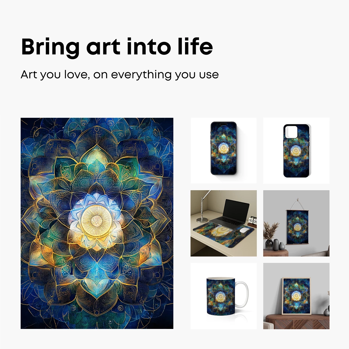 Radiant Lotus Mandala: Blue and Gold Harmony - Image 2