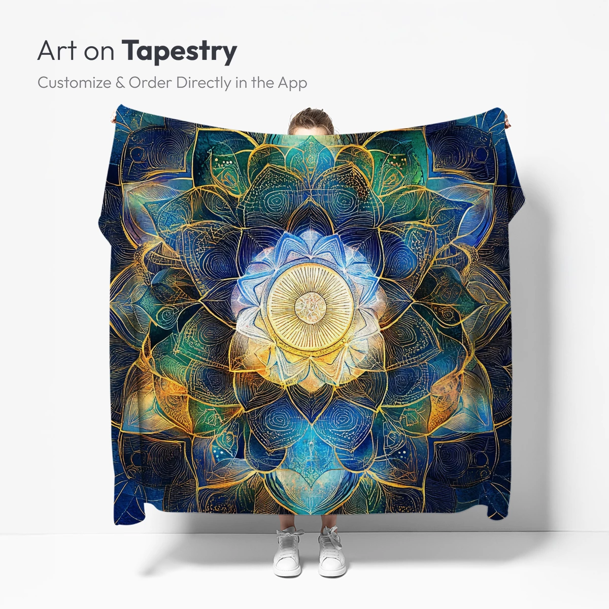 Radiant Lotus Mandala: Blue and Gold Harmony - Image 5