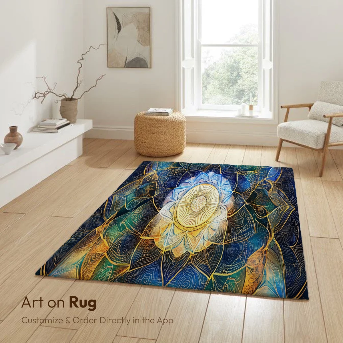 Radiant Lotus Mandala: Blue and Gold Harmony - Image 6