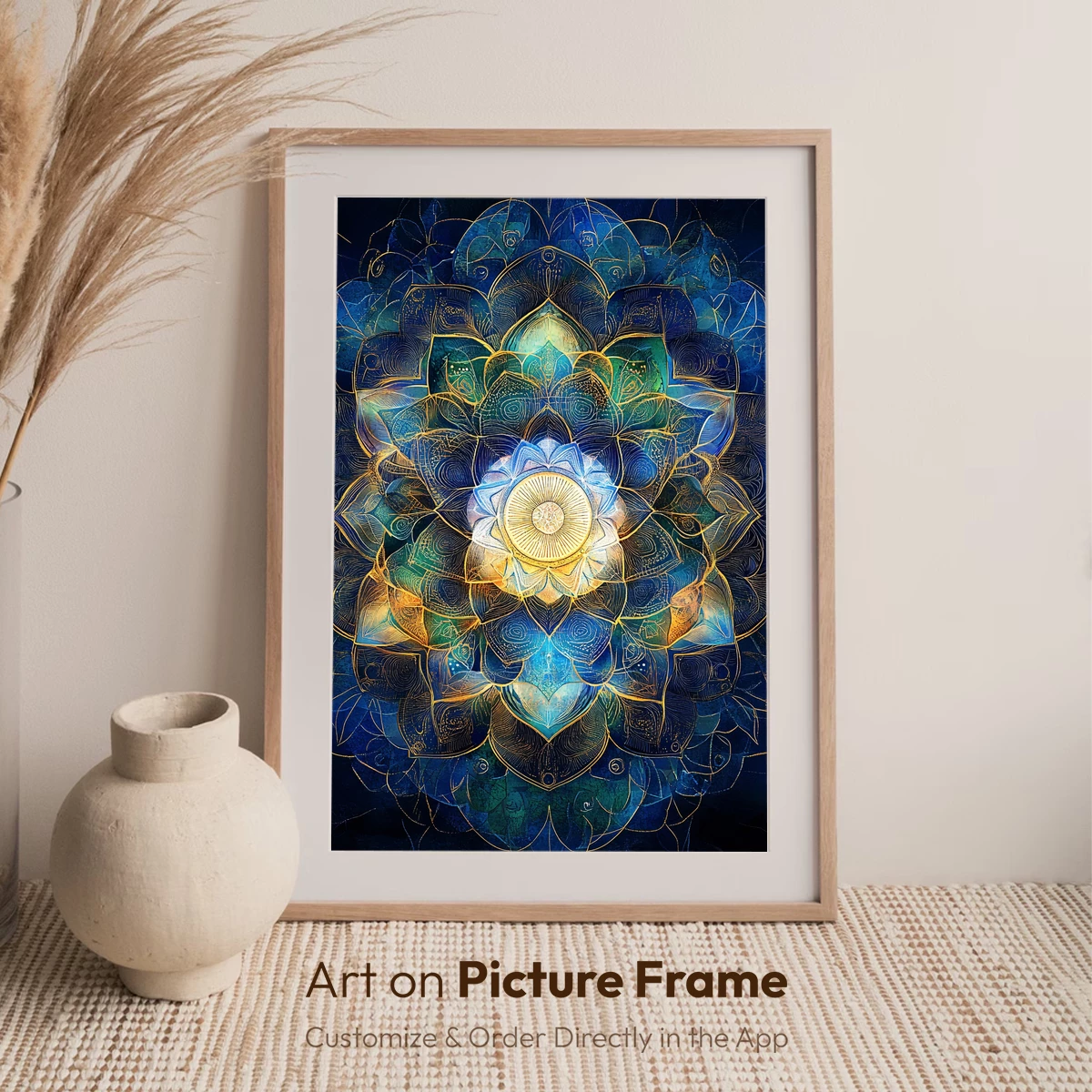 Radiant Lotus Mandala: Blue and Gold Harmony - Image 7