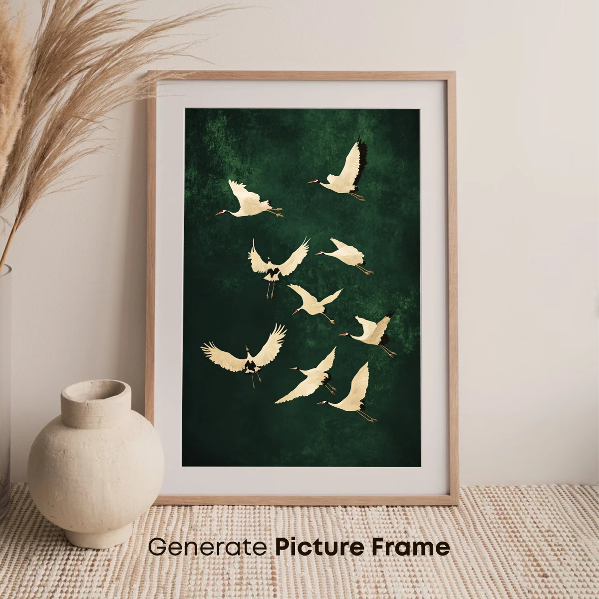 Elegant Flight: Nine Cranes Soaring in Harmony - Image 7