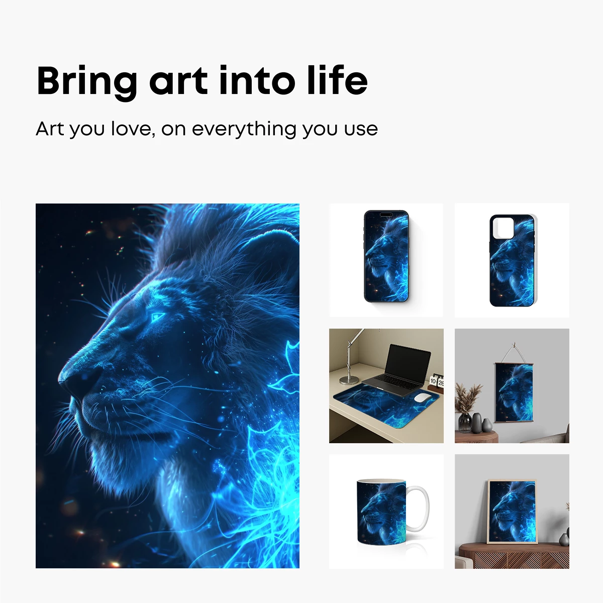 Ethereal Blue Lion: Mystical Glow Art - Image 2