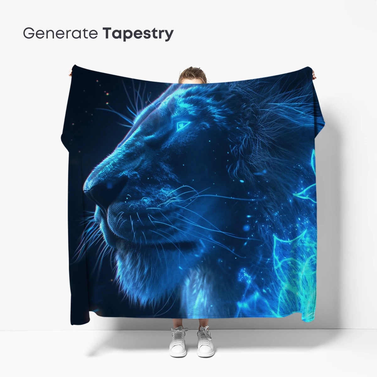 Ethereal Blue Lion: Mystical Glow Art - Image 5