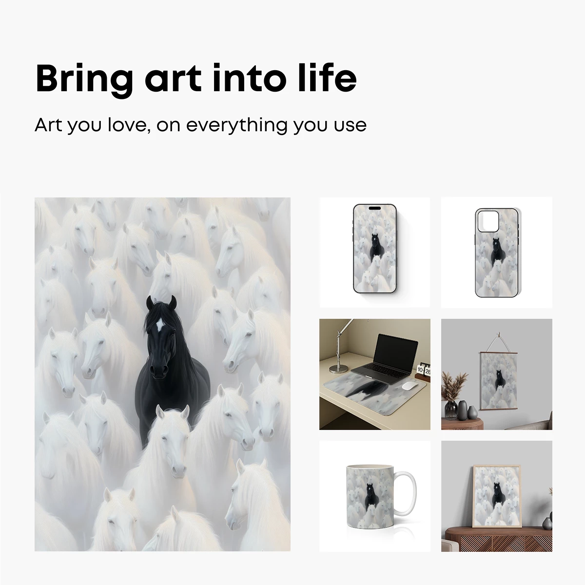 Black Stallion Amidst White Horses: A Study in Contrast - Image 2