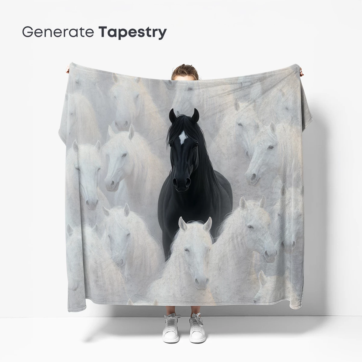 Black Stallion Amidst White Horses: A Study in Contrast - Image 5