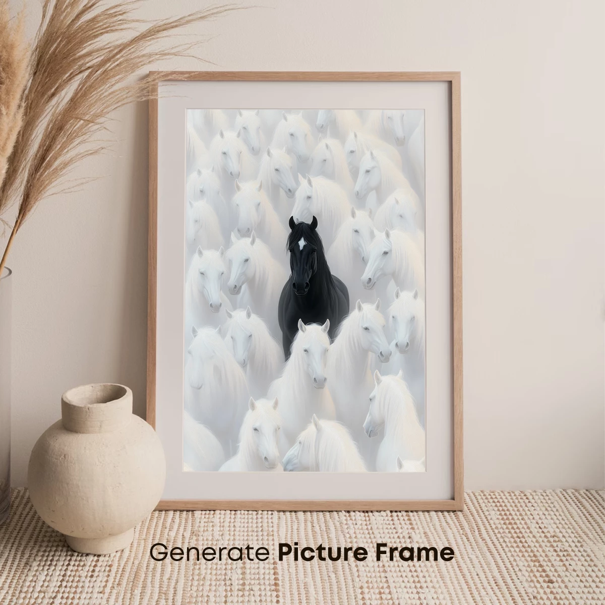 Black Stallion Amidst White Horses: A Study in Contrast - Image 7