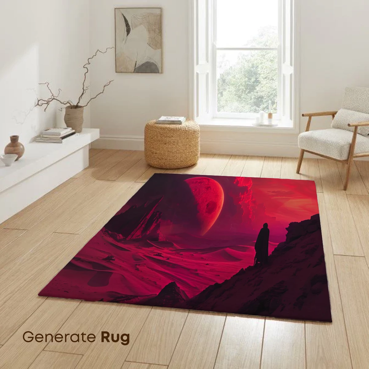 Crimson Desert Odyssey: A Lone Figure Under a Giant Red Moon - Image 6