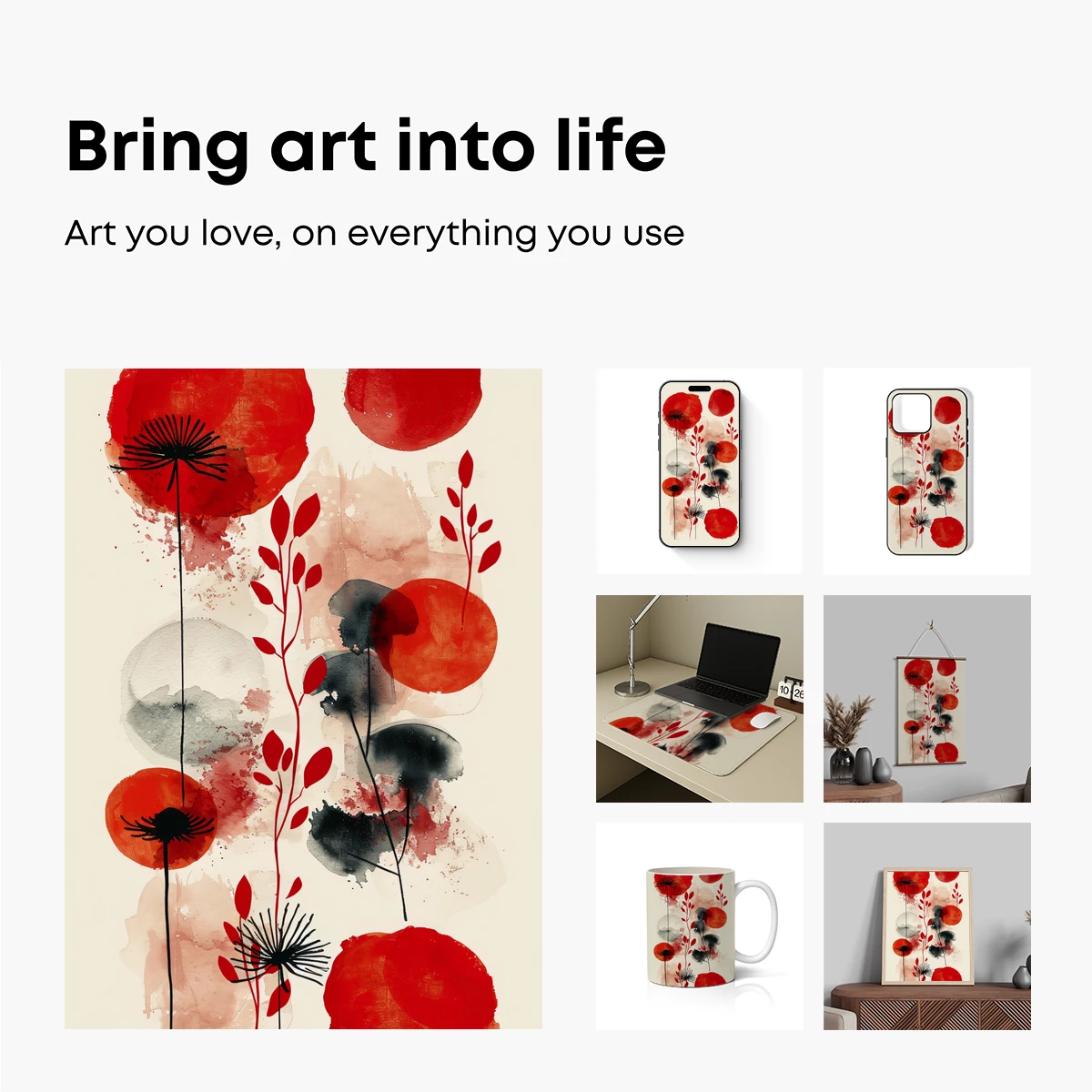 Abstract Red Poppies in Watercolor Harmony - Image 2