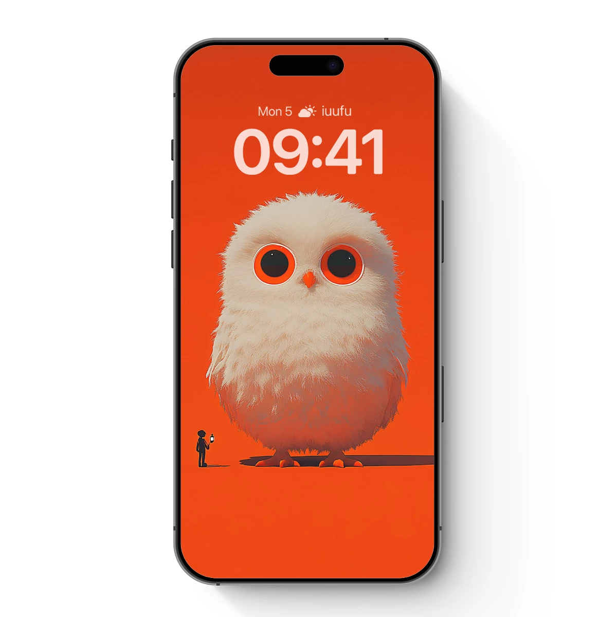 Giant Owl and Mini Explorer: Surreal Orange Odyssey