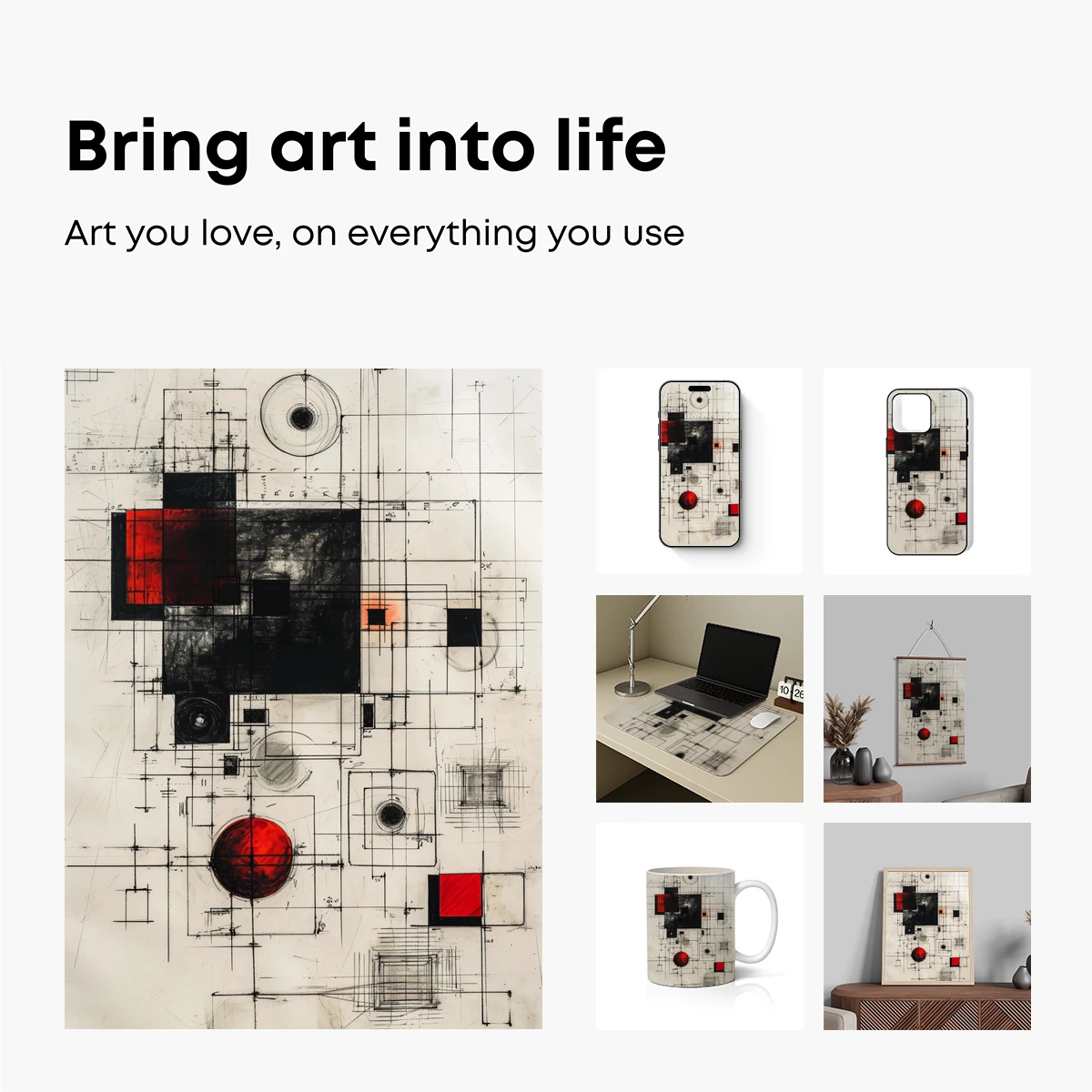 Geometric Odyssey: Red and Black Abstract Harmony - Image 2