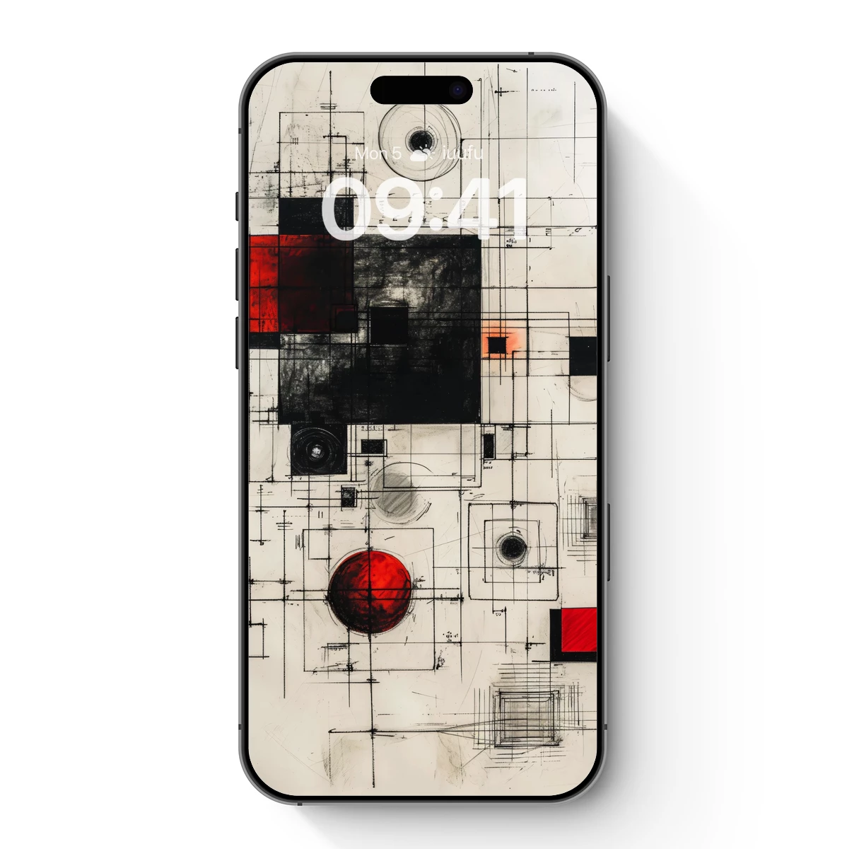 Geometric Odyssey: Red and Black Abstract Harmony