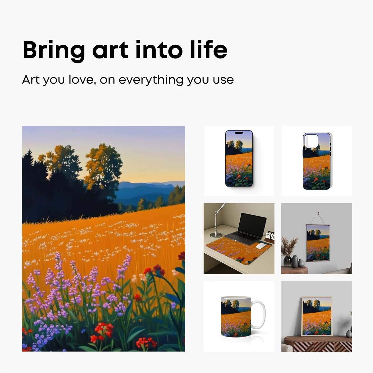 Golden Field Symphony: Floral Harmony at Dusk - Image 2