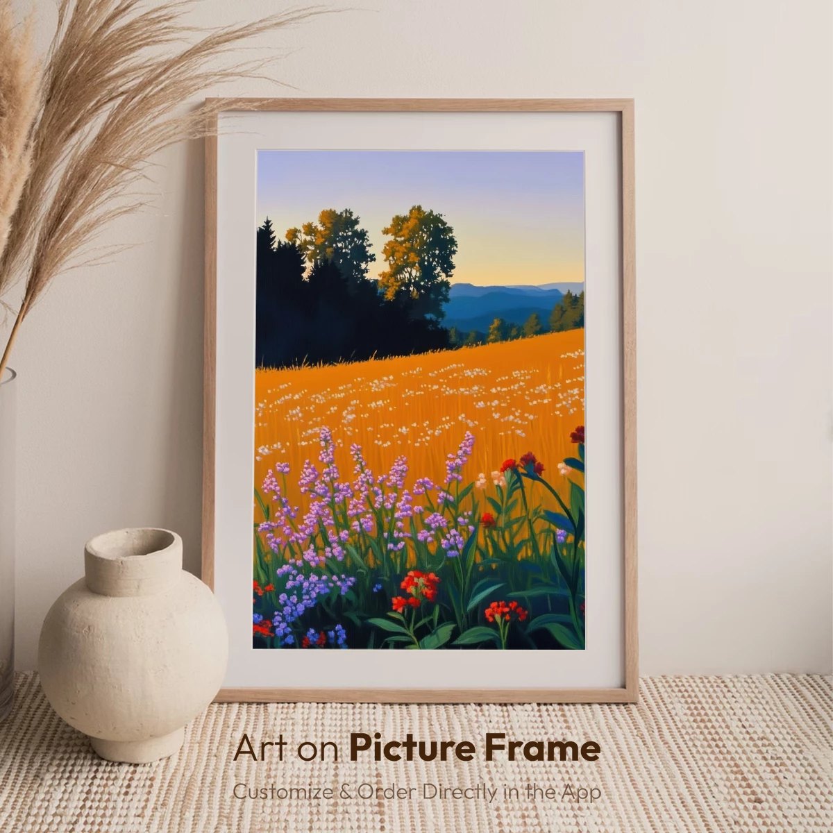 Golden Field Symphony: Floral Harmony at Dusk - Image 7